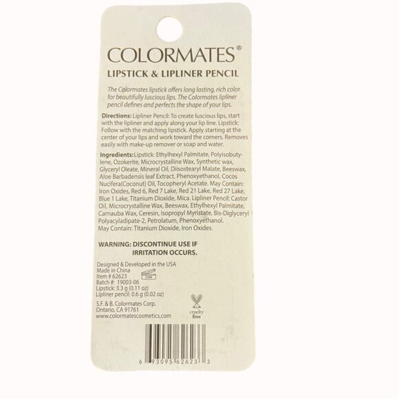 Colormates Lipstick Lipliner Pencil Set Coral Splash Paraben Free Vitamin E Aloe - Picture 4 of 7